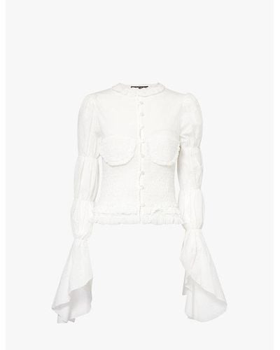 Siedres Melly Shirred Cotton Blouse - White