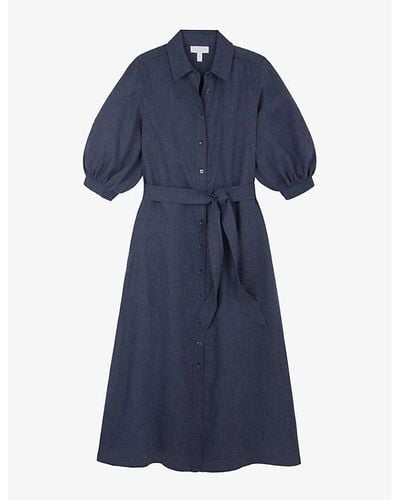 The White Company Utility Belted Linen Maxi Shirt Dress - Blue