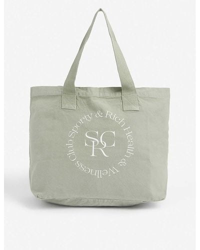 Sporty & Rich Logo-print Cotton Tote Bag - Green