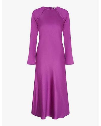 OMNES Tallulah Cut-out Long-sleeve Satin Midi Dress - Purple