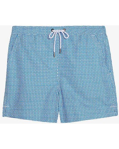 Ted Baker Popov Geometric-print Recycled-polyester Swim Shorts - Blue