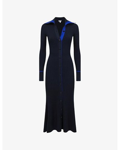Reiss Millie Ribbed Knitted Midi Dres - Blue
