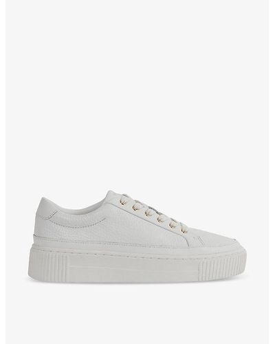 Reiss Leanne Grained-leather Low-top Trainers - Grey