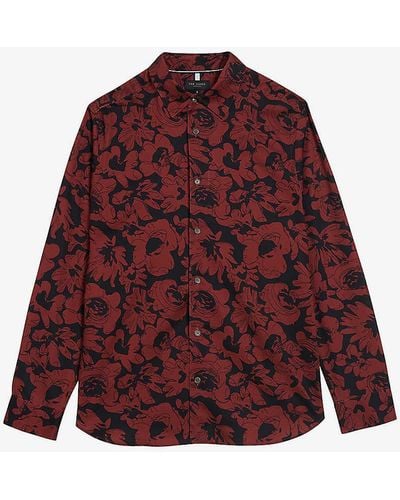 Ted Baker Boleena Floral-print Regular-fit Stretch-cotton Shirt - Red
