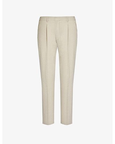 Corneliani Seersucker-textured Straight-leg Cotton Trousers - Natural