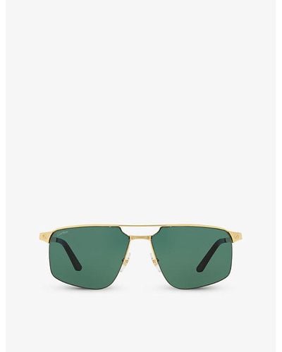 Cartier 6l001639 Ct0385s Pilot-frame Metal Sunglasses - Green