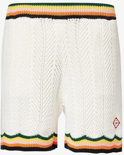 Casablancabrand Chevron-lace Striped-trim Cotton Shorts - White