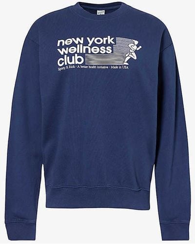 Sporty & Rich Wellness Club Logo-print Cotton-jersey Sweatshirt - Blue