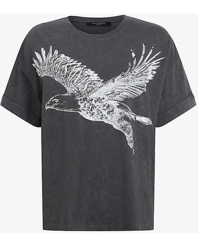 AllSaints Flite Eagle-print Organic-cotton T-shirt Xx - Grey