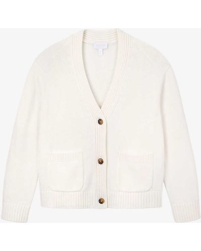 The White Company V-neck Patch-pocket Wool-blend Cardigan - White