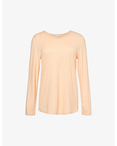 Hanro Scoop-neck Long-sleeve Cotton-blend Top - Natural