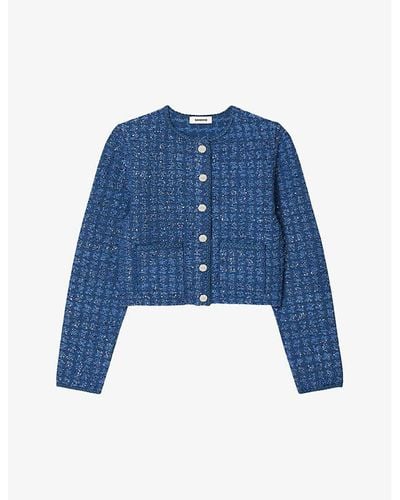 Sandro Sequin-embellished Dropped Stretch-woven Cardigan - Blue