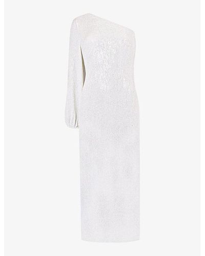 Ro&zo Selena Sequin-embellished One-shoulder Stretch-woven Midi Dress - White