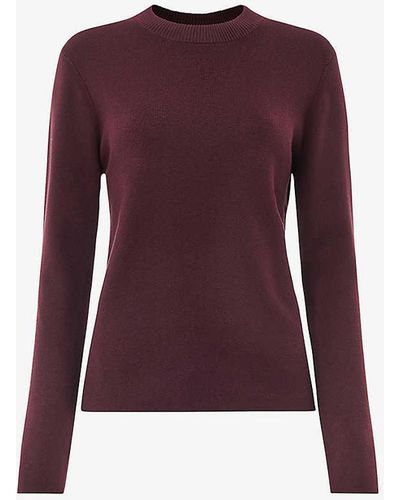 Whistles Keyhole-back Crew-neck Stretch-knit Top - Purple