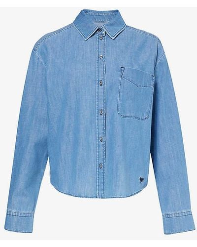 Weekend by Maxmara Vy Logo-embroidered Cropped Denim Shirt - Blue