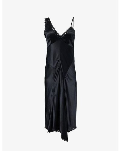 Isabel Marant Ayrich Asymmetric Paneled Lace-trim Silk Midi Dress - Black