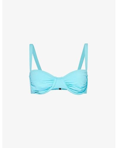 Seafolly Collective Ruched Stretch-recycled Nylon Balconette Bikini Top - Blue
