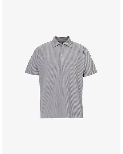 Homme Plissé Issey Miyake Pleated Relaxed-fit Knitted Polo Shirt - Gray