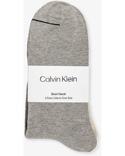 Calvin Klein Branded Crew-length Pack Of Three Cotton-blend Socks - Grey