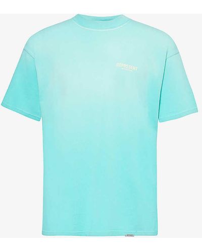 Represent Brand-print Relaxed-fit Cotton-jersey T-shirt - Blue