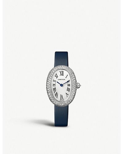 Cartier Crwjba0023 Baignoire 18ct White-gold, Diamond And Leather Watch - Blue