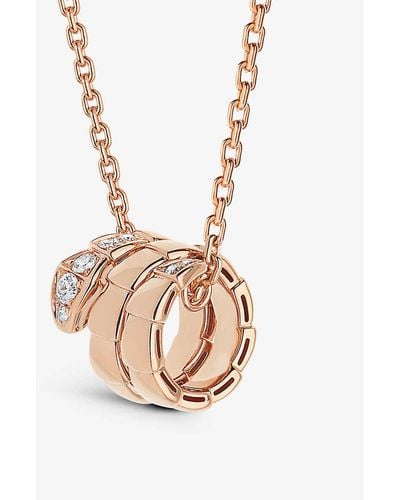 BVLGARI Serpenti Viper 18ct Rose-gold And 0.13ct Round-cut Diamond Pendant Necklace - Pink
