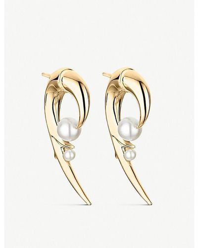 Shaun Leane Cherry Blossom Hook Pearl And Yellow-gold Vermeil Earrings - Metallic