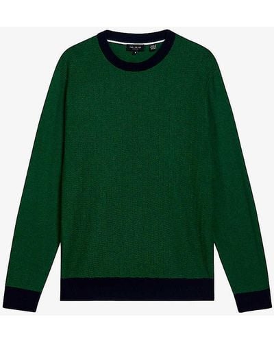 Ted Baker Capab Slim-fit Contrast-trim Wool-blend Jumper - Green
