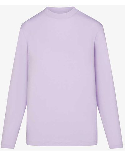 Skims Boyfriend Mock-neck Stretch Cotton And Modal T-shirt X - Purple