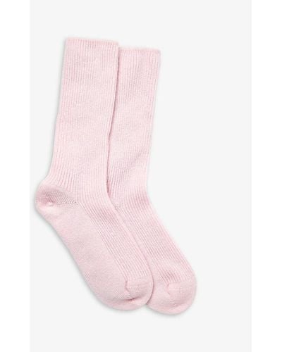 The White Company Ribbed Cashmere Bed Socks Sizes 4-7 - Pink