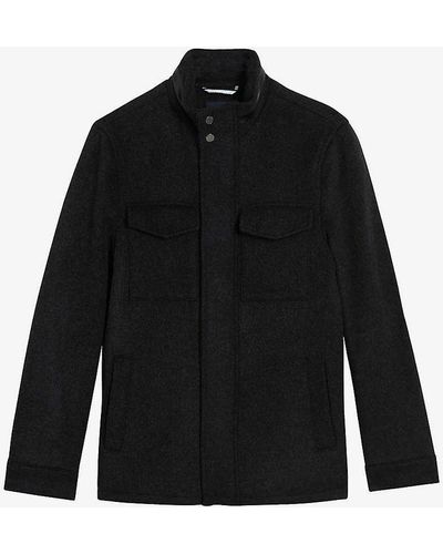 Ted Baker Knowl Funnel-neck Regular-fit Wool Field Jacket - Black