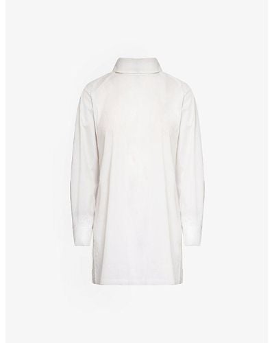 Issey Miyake High-neck Split-hem Cotton-blend Shirt - White