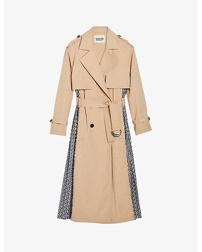 Claudie Pierlot Gina Paneled Logo-print Stretch-woven Trench Coat - Natural