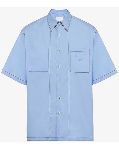 Prada Logo-embellished Oversized-fit Stretch-cotton Shirt - Blue