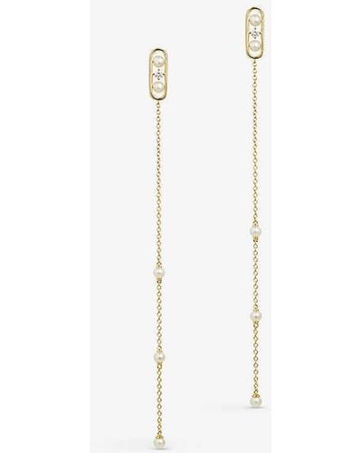 The Alkemistry Ruifier Morning Dew Dawn 18ct Yellow-gold, 0.06ct Diamond, And Freshwater Pearl Drop Earrings - White