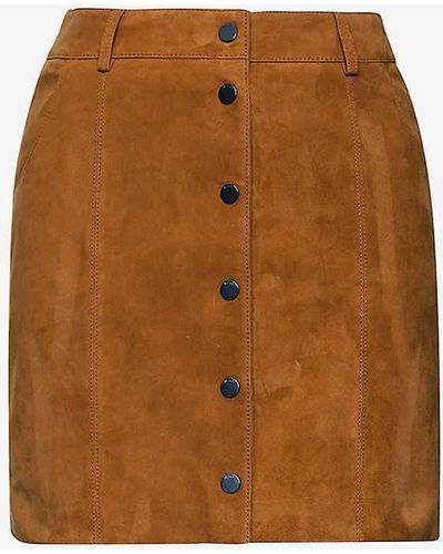 IKKS Straight Leather Mini Skirt - Brown