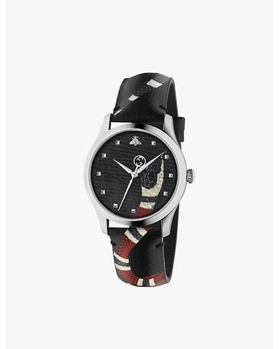 Gucci Ya1264007 Le Marché Des Merveilles Stainless-steel And Leather Quartz Watch - Black