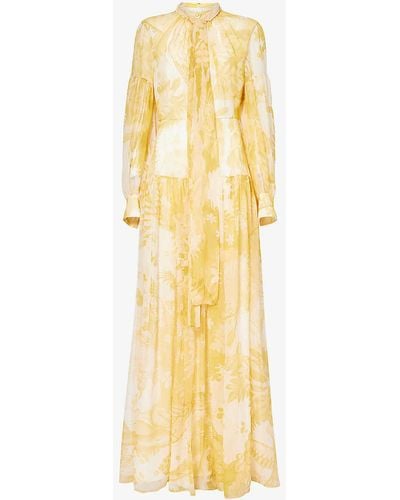 Erdem Floral-pattern High-neck Silk Gown - Metallic
