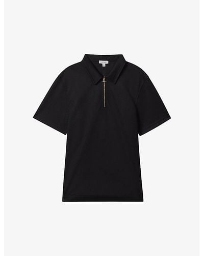 Reiss Floyd Half Zip-fastened Knitted Polo Shirt - Black