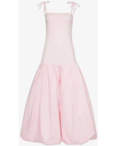 Amy Lynn Pufball Ruched Stretch-cotton Midi Dress - Pink