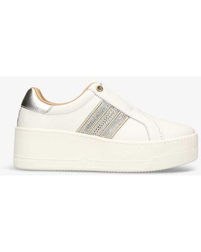 Carvela Kurt Geiger Connected Tape Jewel-embellished Leather Low-top Trainers - Natural