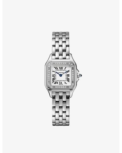 Cartier Crw4pn0007 Panthère De Small Model Stainless Steel And Diamond Quartz Watch - White