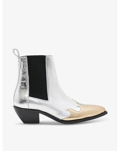 AllSaints Dellaware Contrast-stitch Metallic Leather Ankle Boots - White