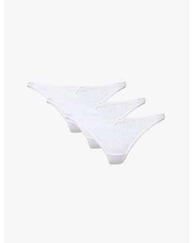Cou Cou Intimates Pointelle-pattern Organic-cotton Briefs Pack Of Three - White
