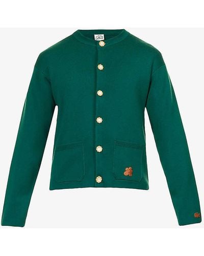 Lacoste Le Fleur* X Brand-appliqué Wool Knitted Cardigan - Green