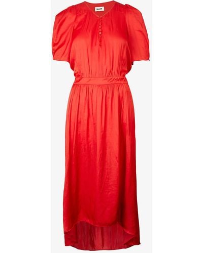 Zadig & Voltaire Ridge Button-detail Satin Midi Dress - Red