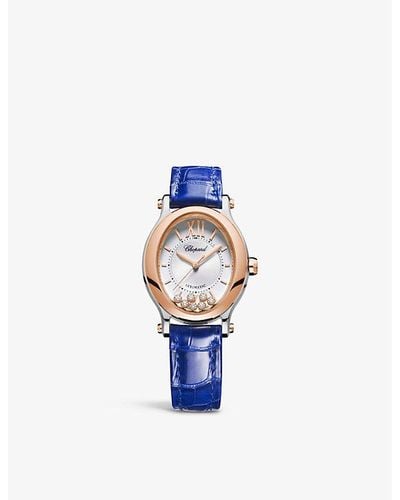 Chopard 278602-6001 Happy Sport 18ct Rose-gold, 0.19ct Diamond And Alligator-embossed Leather Automatic Watch - Blue