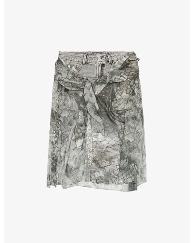 DIESEL O-jeany Drape-effect Low-rise Denim Mini Skirt Eur 4/ 9 Uk Women - Grey