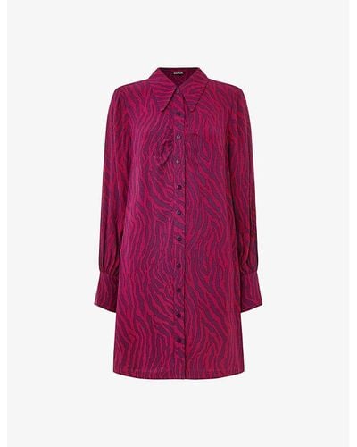 Whistles Zebra-print Collared Woven Mini Dress - Purple