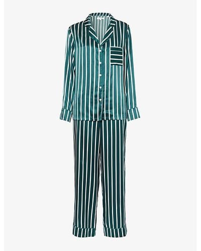 Chinti & Parker Striped Regular-fit Silk Pajama Set - Blue